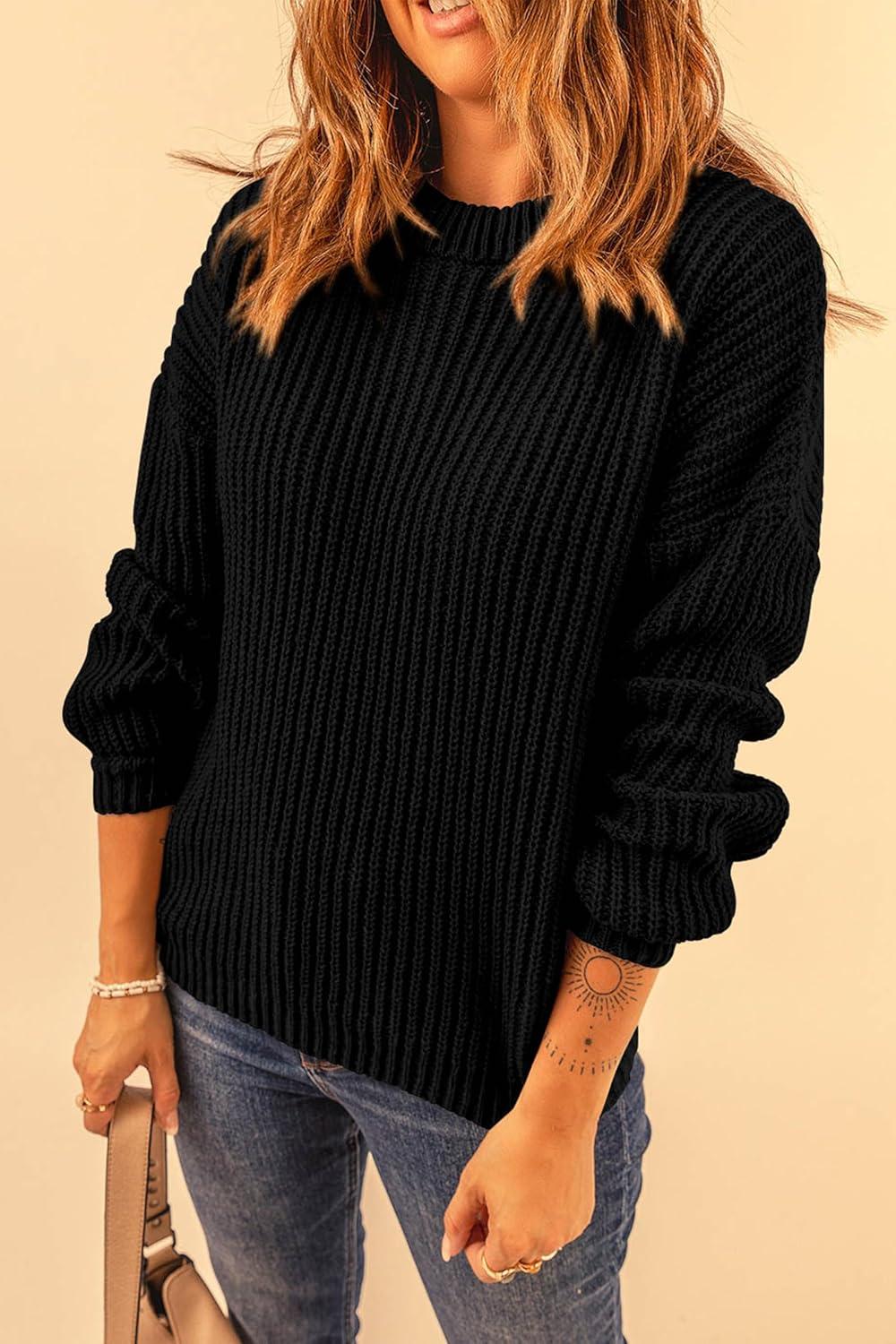 imagePRETTYGARDEN Fall Sweaters for Women 2025 Fashion Long Sleeve Casual Ribbed Knit Winter Clothes Pullover Jumper TopsBlack