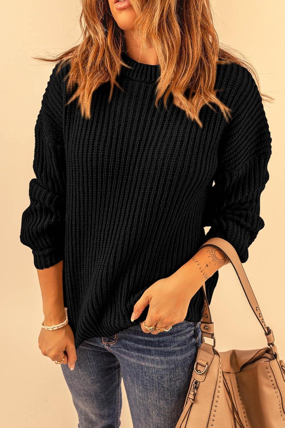 imagePRETTYGARDEN Fall Sweaters for Women 2025 Fashion Long Sleeve Casual Ribbed Knit Winter Clothes Pullover Jumper TopsBlack