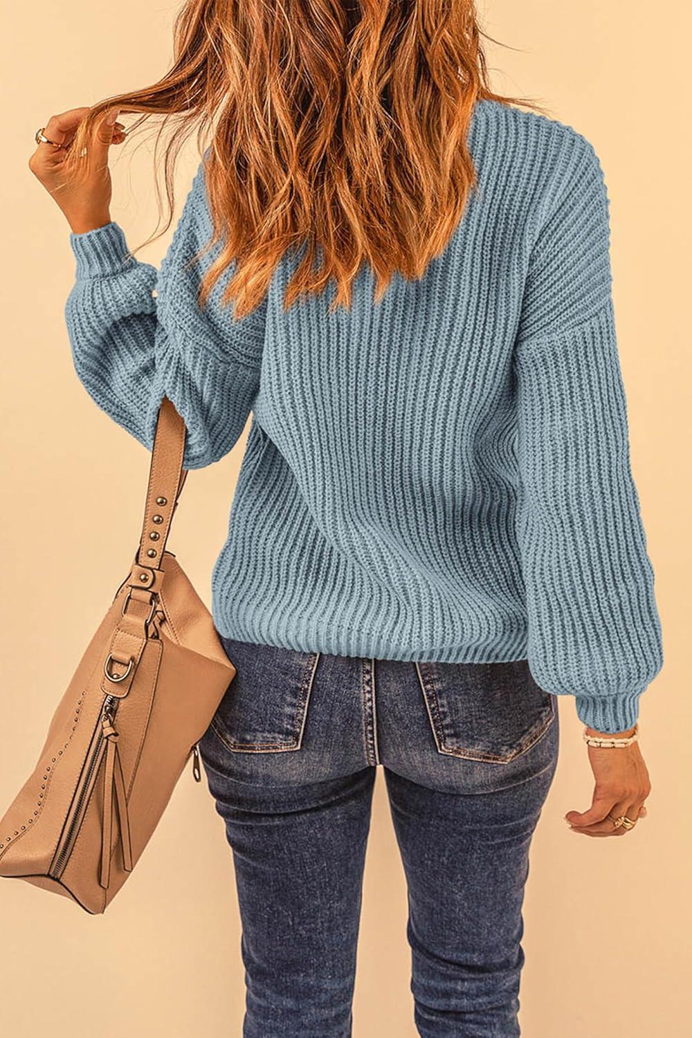 imagePRETTYGARDEN Fall Sweaters for Women 2025 Fashion Long Sleeve Casual Ribbed Knit Winter Clothes Pullover Jumper TopsBlue