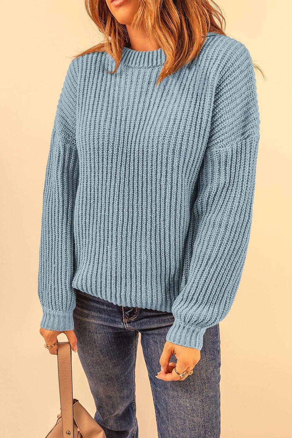 imagePRETTYGARDEN Fall Sweaters for Women 2025 Fashion Long Sleeve Casual Ribbed Knit Winter Clothes Pullover Jumper TopsBlue