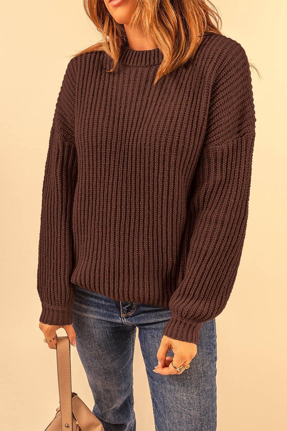 imagePRETTYGARDEN Fall Sweaters for Women 2025 Fashion Long Sleeve Casual Ribbed Knit Winter Clothes Pullover Jumper TopsCoffee