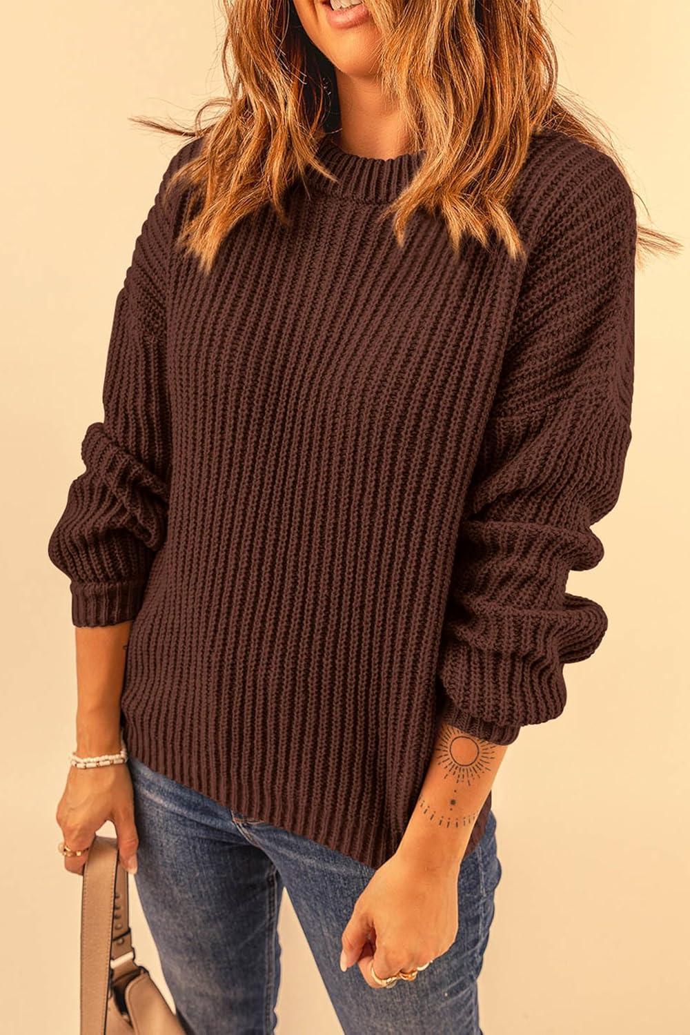 imagePRETTYGARDEN Fall Sweaters for Women 2025 Fashion Long Sleeve Casual Ribbed Knit Winter Clothes Pullover Jumper TopsCoffee