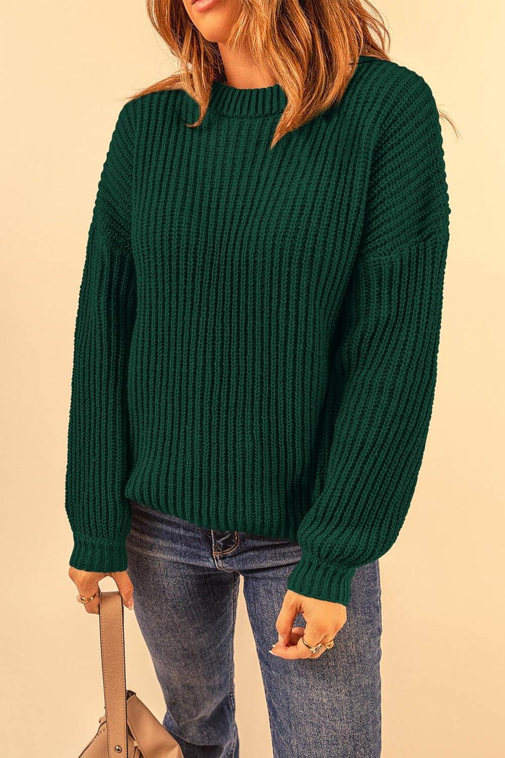 imagePRETTYGARDEN Fall Sweaters for Women 2025 Fashion Long Sleeve Casual Ribbed Knit Winter Clothes Pullover Jumper TopsDark Green