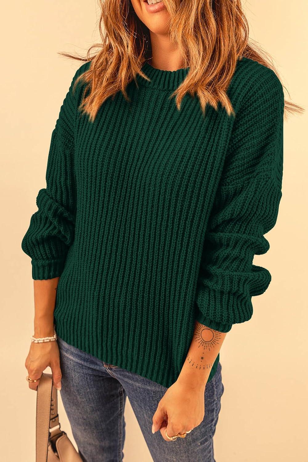 imagePRETTYGARDEN Fall Sweaters for Women 2025 Fashion Long Sleeve Casual Ribbed Knit Winter Clothes Pullover Jumper TopsDark Green