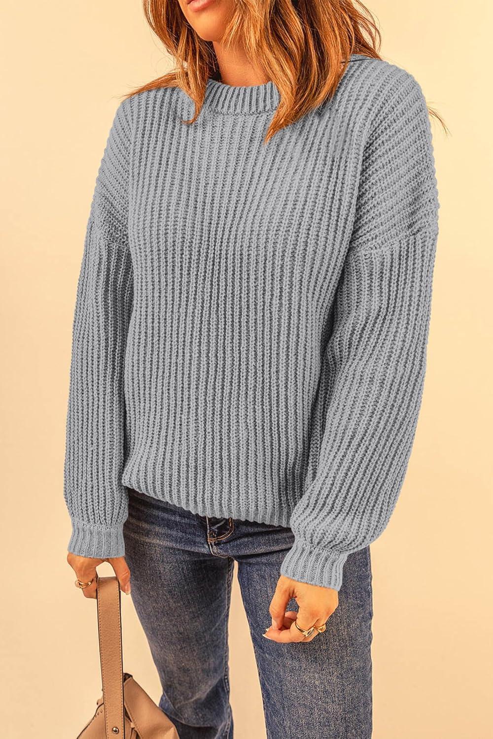 imagePRETTYGARDEN Fall Sweaters for Women 2025 Fashion Long Sleeve Casual Ribbed Knit Winter Clothes Pullover Jumper TopsGrey