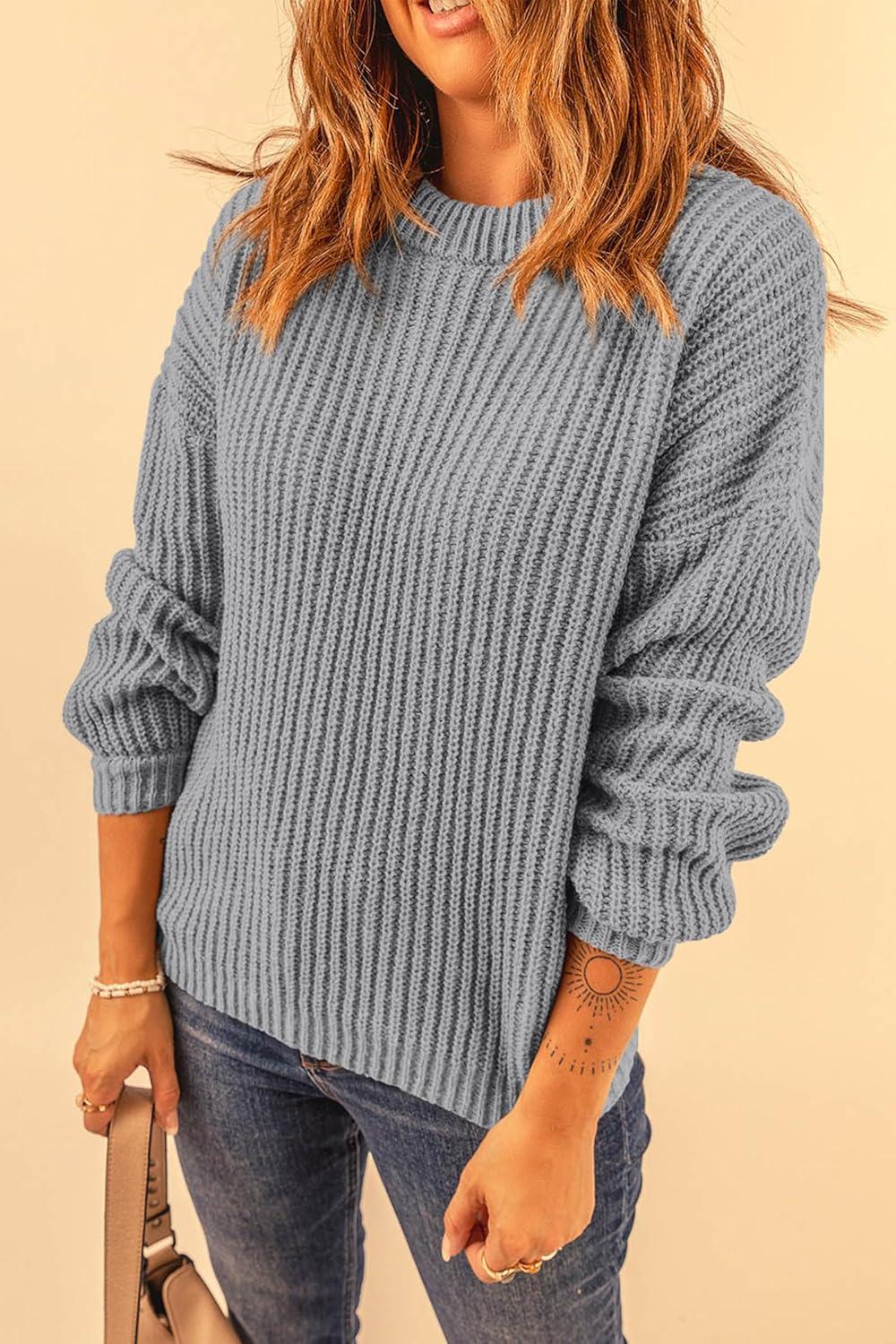 imagePRETTYGARDEN Fall Sweaters for Women 2025 Fashion Long Sleeve Casual Ribbed Knit Winter Clothes Pullover Jumper TopsGrey