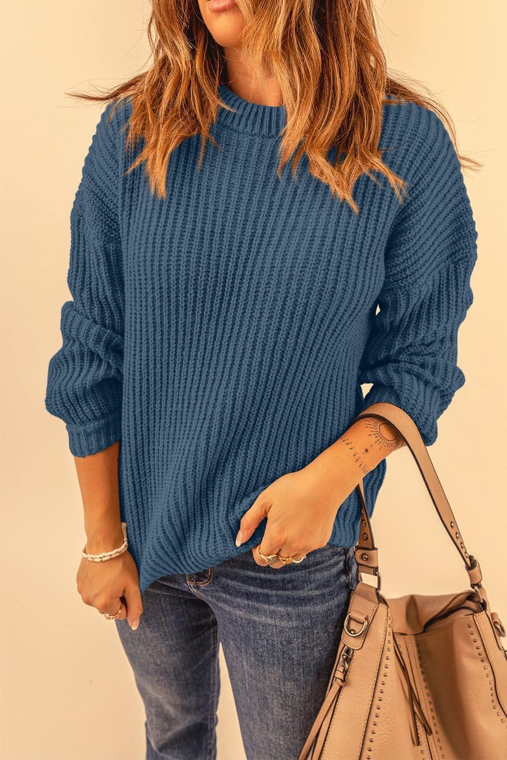 imagePRETTYGARDEN Fall Sweaters for Women 2025 Fashion Long Sleeve Casual Ribbed Knit Winter Clothes Pullover Jumper TopsGrey Blue