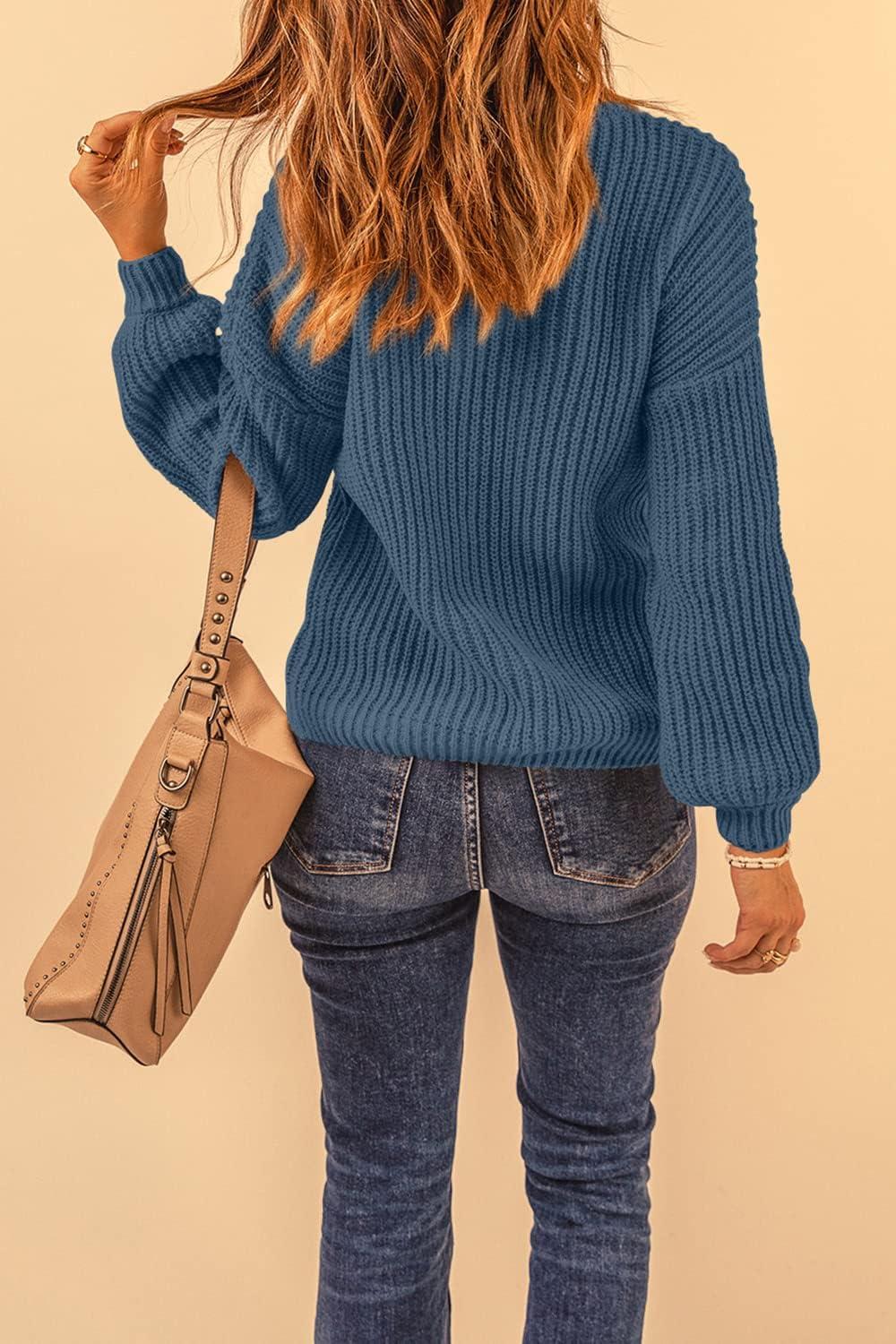 imagePRETTYGARDEN Fall Sweaters for Women 2025 Fashion Long Sleeve Casual Ribbed Knit Winter Clothes Pullover Jumper TopsGrey Blue