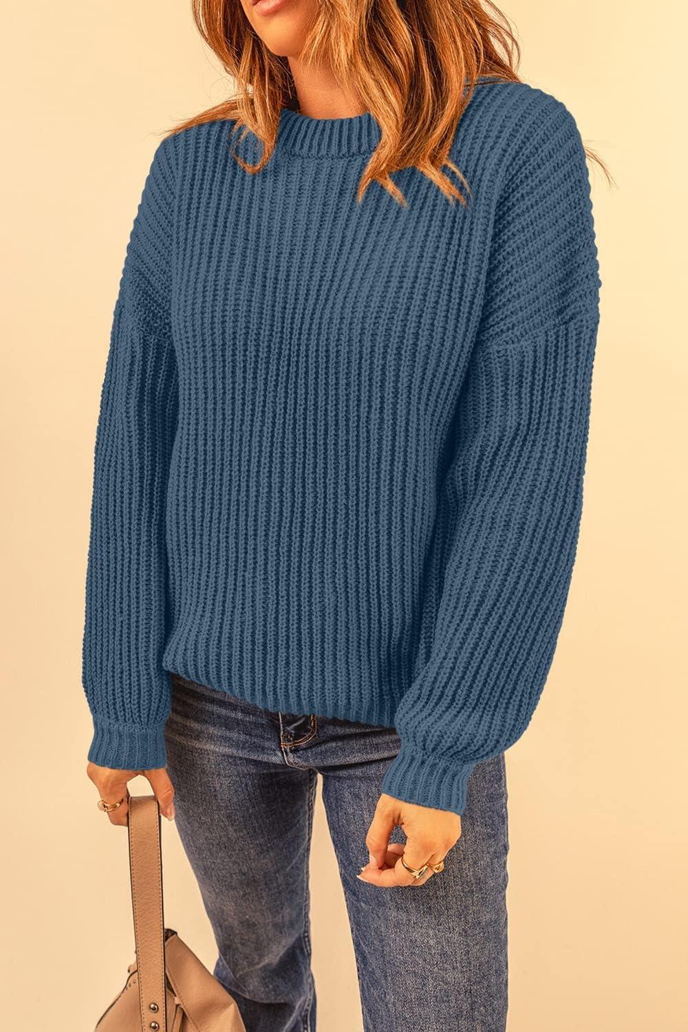 imagePRETTYGARDEN Fall Sweaters for Women 2025 Fashion Long Sleeve Casual Ribbed Knit Winter Clothes Pullover Jumper TopsGrey Blue