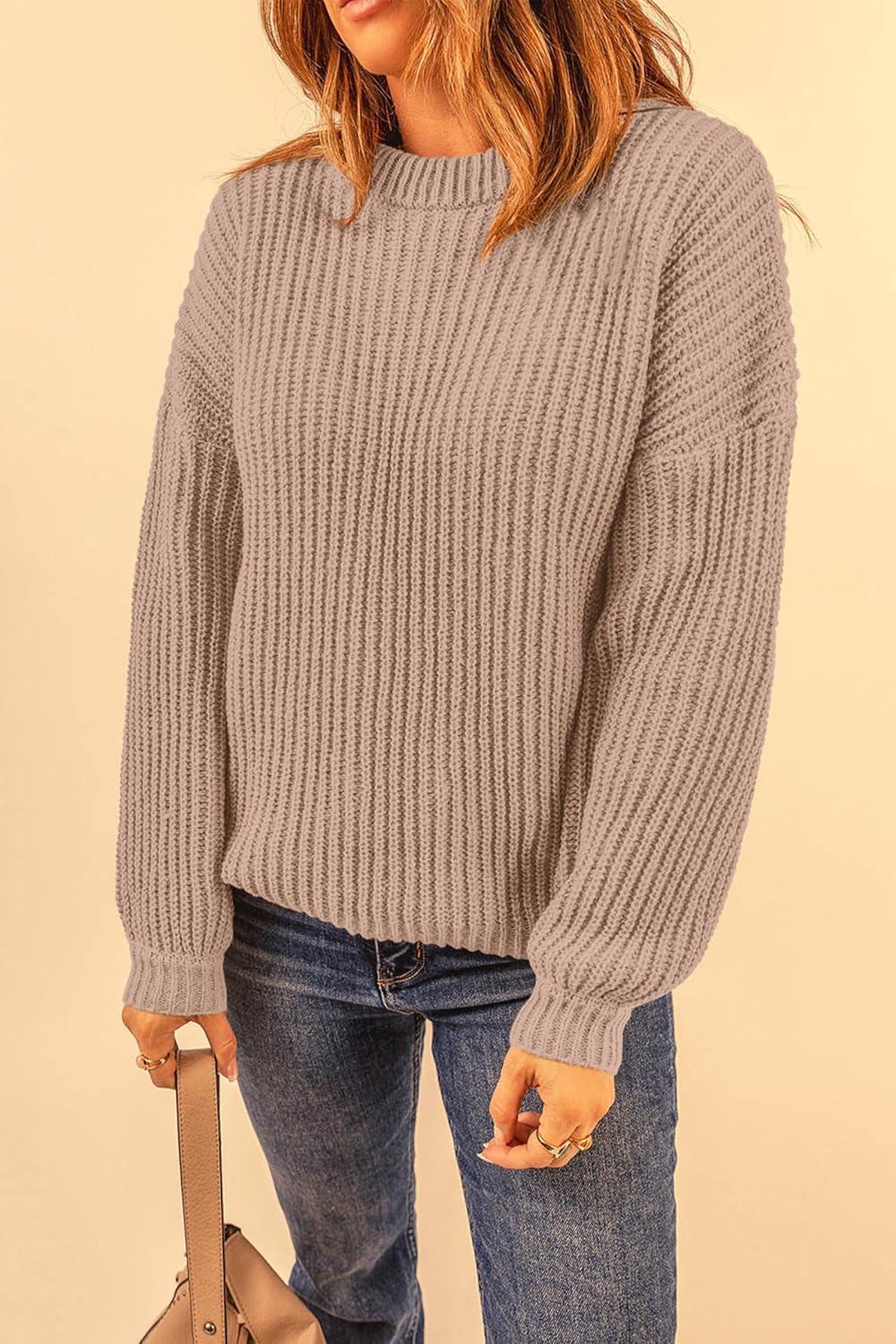 imagePRETTYGARDEN Fall Sweaters for Women 2025 Fashion Long Sleeve Casual Ribbed Knit Winter Clothes Pullover Jumper TopsKhaki