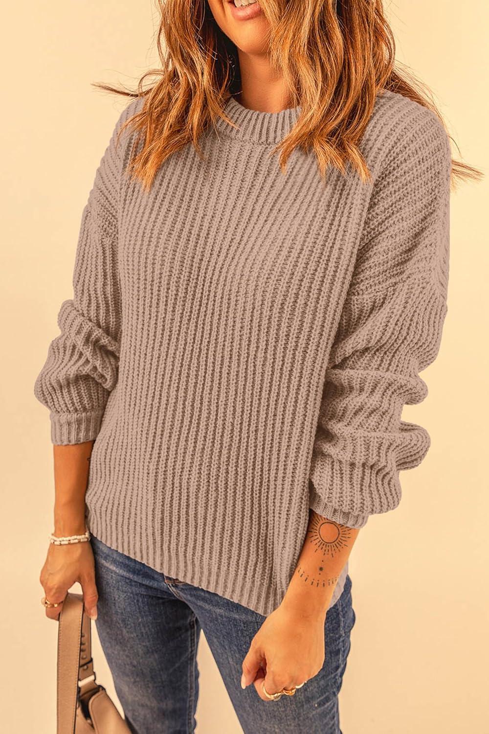 imagePRETTYGARDEN Fall Sweaters for Women 2025 Fashion Long Sleeve Casual Ribbed Knit Winter Clothes Pullover Jumper TopsKhaki