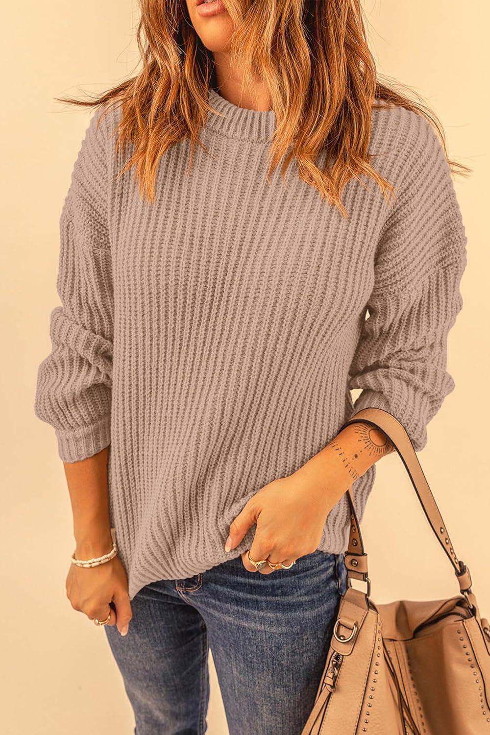 imagePRETTYGARDEN Fall Sweaters for Women 2025 Fashion Long Sleeve Casual Ribbed Knit Winter Clothes Pullover Jumper TopsKhaki