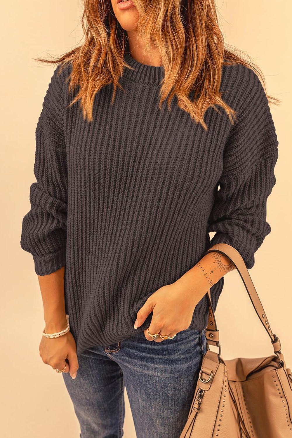 imagePRETTYGARDEN Fall Sweaters for Women 2025 Fashion Long Sleeve Casual Ribbed Knit Winter Clothes Pullover Jumper TopsLight Brown