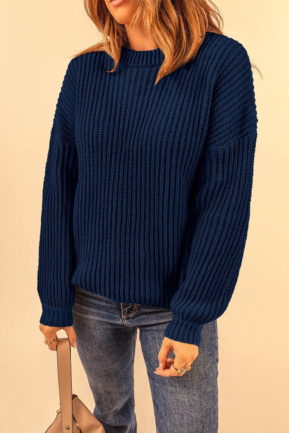 imagePRETTYGARDEN Fall Sweaters for Women 2025 Fashion Long Sleeve Casual Ribbed Knit Winter Clothes Pullover Jumper TopsNavy