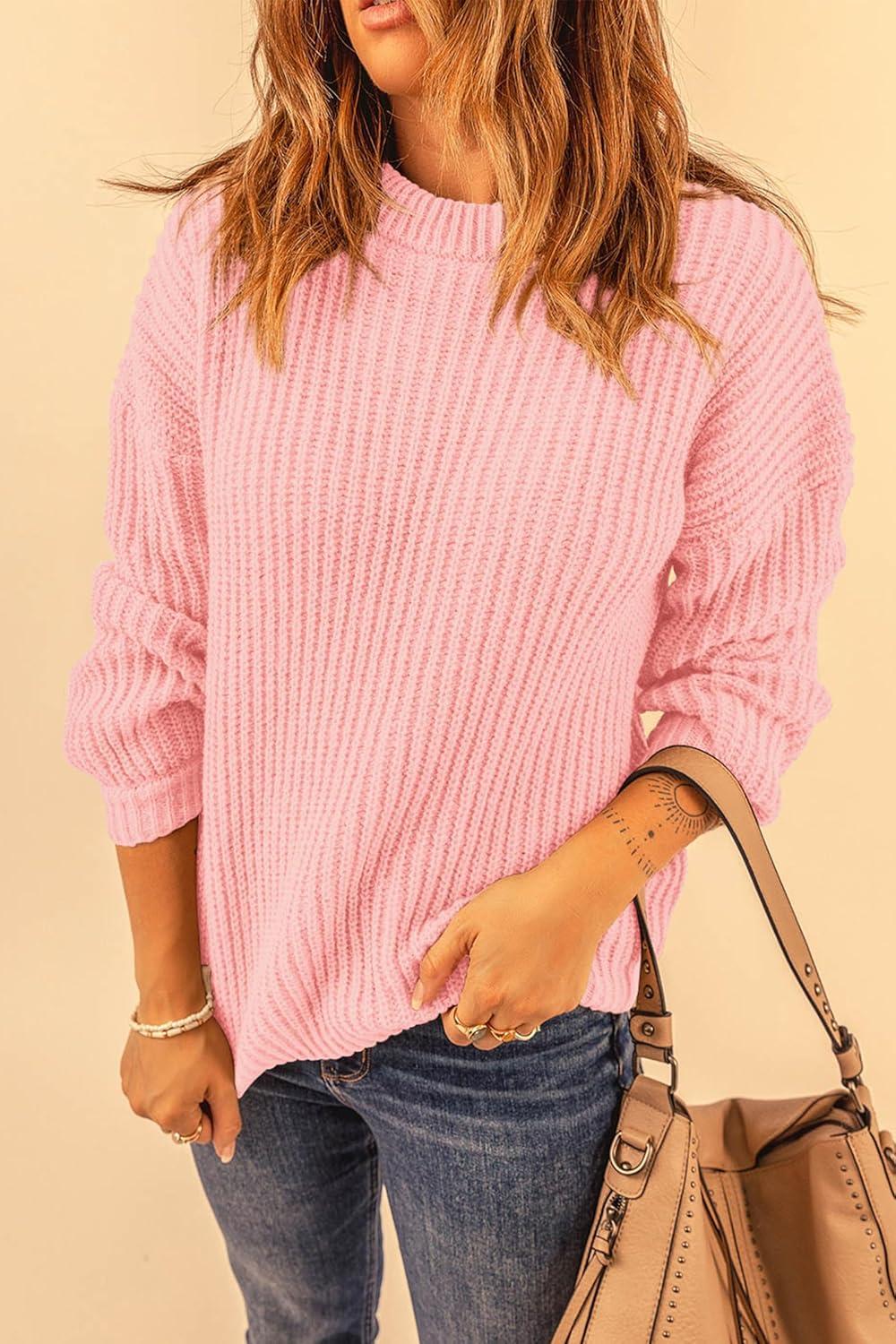 imagePRETTYGARDEN Fall Sweaters for Women 2025 Fashion Long Sleeve Casual Ribbed Knit Winter Clothes Pullover Jumper TopsPink