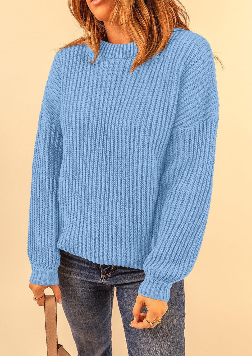 imagePRETTYGARDEN Fall Sweaters for Women 2025 Fashion Long Sleeve Casual Ribbed Knit Winter Clothes Pullover Jumper TopsSky Blue