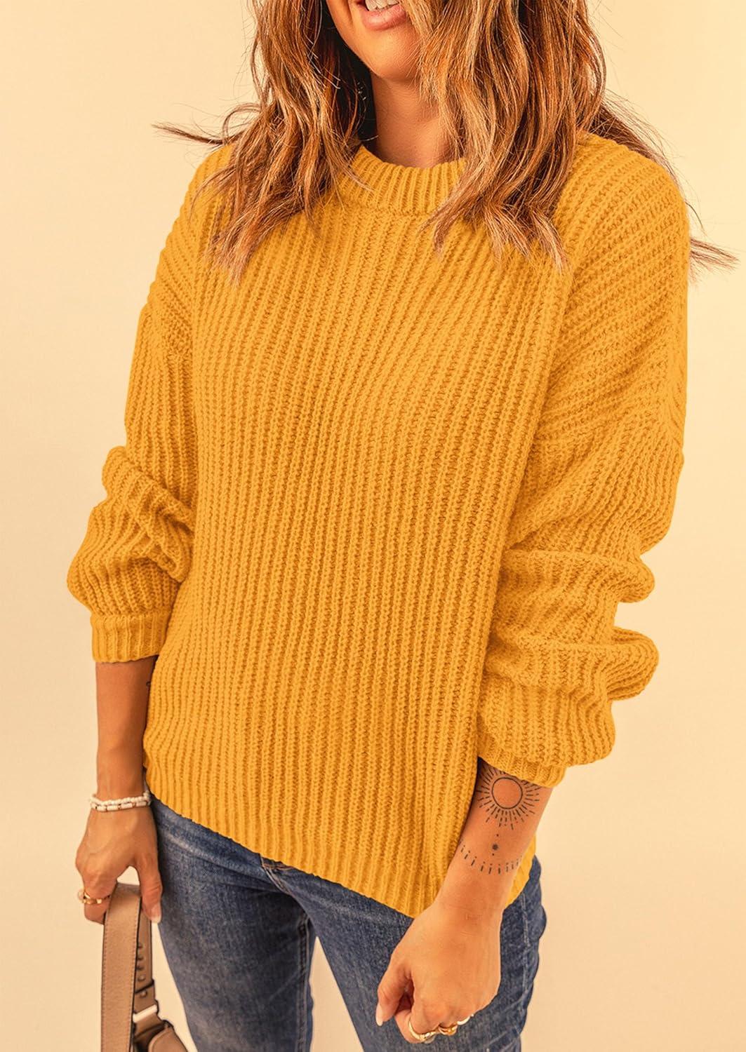 imagePRETTYGARDEN Fall Sweaters for Women 2025 Fashion Long Sleeve Casual Ribbed Knit Winter Clothes Pullover Jumper TopsTurmeric