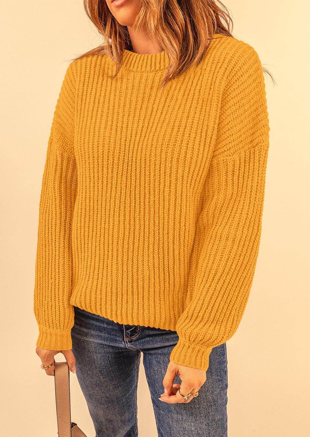 imagePRETTYGARDEN Fall Sweaters for Women 2025 Fashion Long Sleeve Casual Ribbed Knit Winter Clothes Pullover Jumper TopsTurmeric