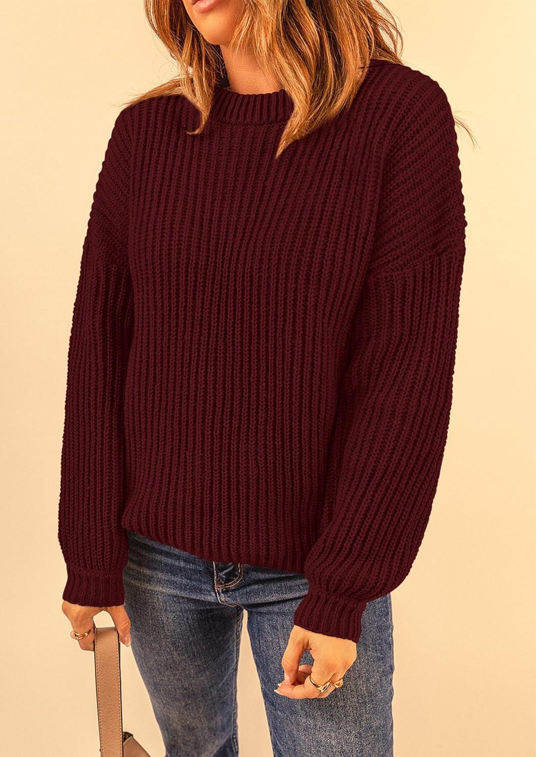 imagePRETTYGARDEN Fall Sweaters for Women 2025 Fashion Long Sleeve Casual Ribbed Knit Winter Clothes Pullover Jumper TopsWine Red