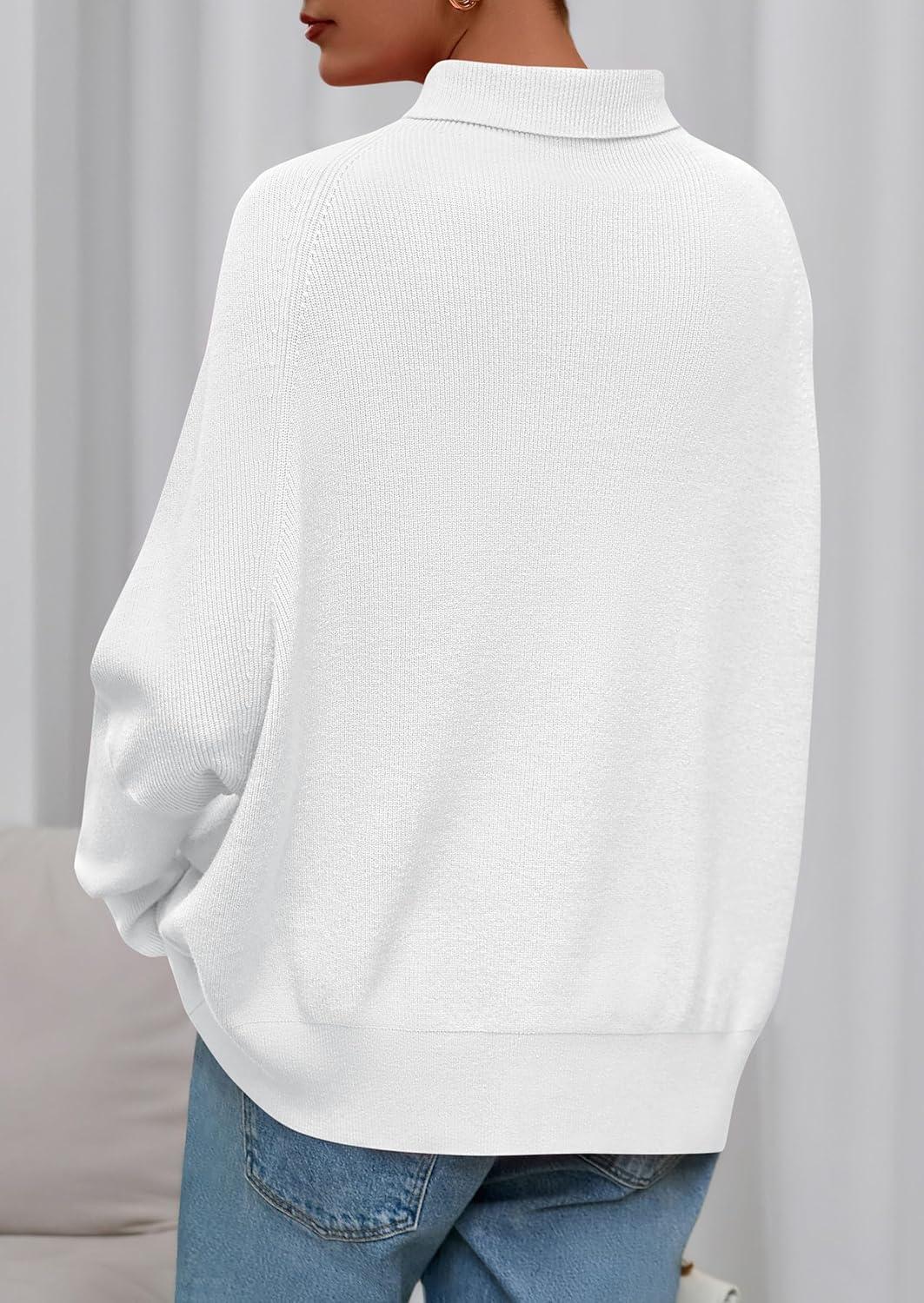 imagePRETTYGARDEN Fall Sweaters for Women 2025 Winter Clothing Batwing Long Sleeve Casual Tops Loose Knit Turtleneck SweaterWhite
