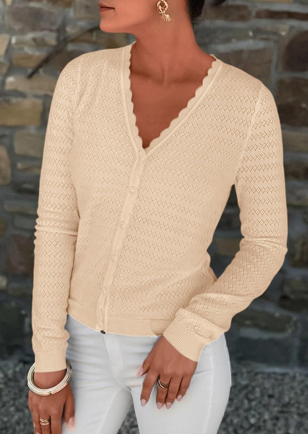 imagePRETTYGARDEN Lightweight Cardigans for Women Trendy 2025 Cozy Fall Fashion Long Sleeve Button V Neck Soft Knit Sweater TopsApricot