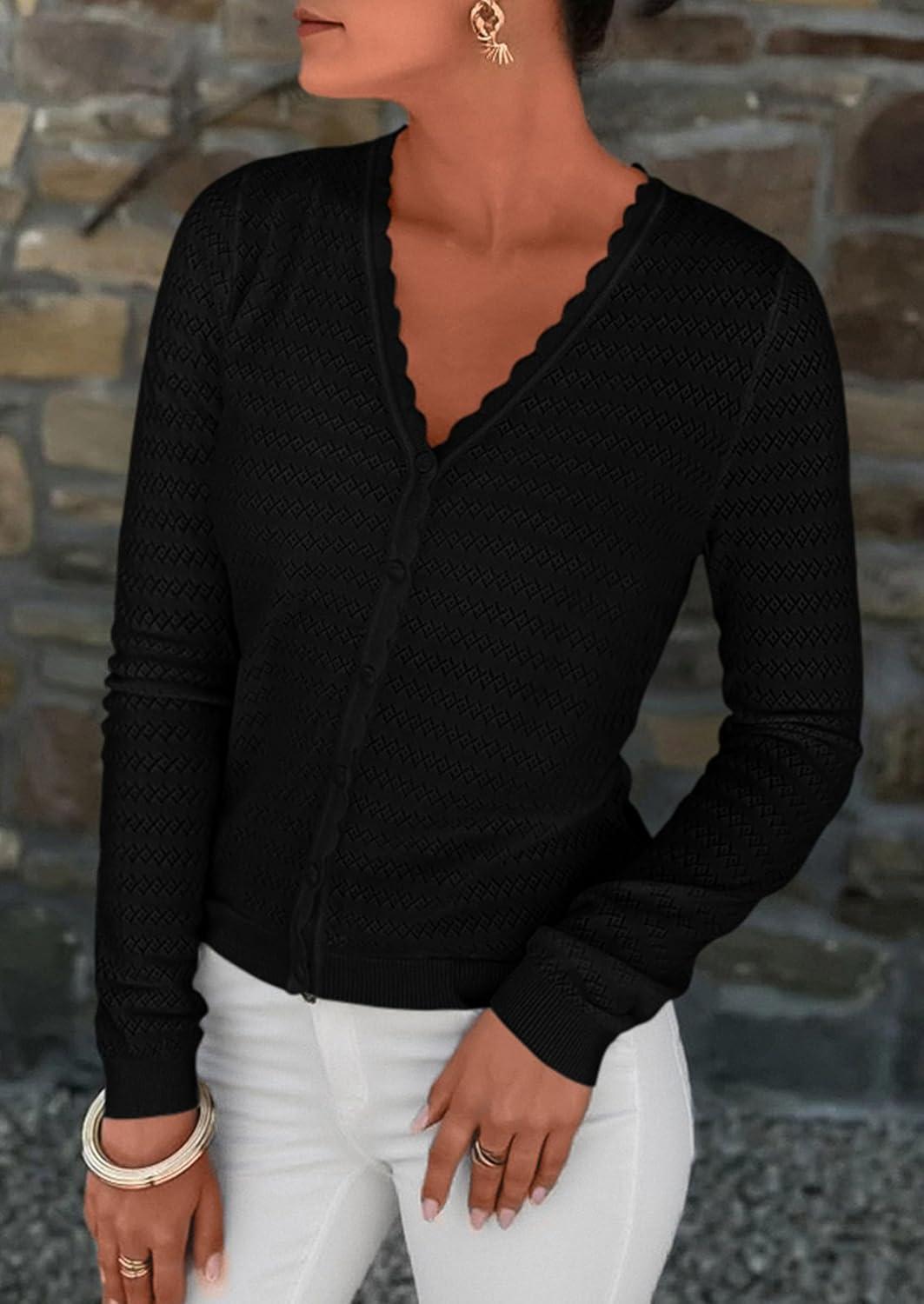 imagePRETTYGARDEN Lightweight Cardigans for Women Trendy 2025 Cozy Fall Fashion Long Sleeve Button V Neck Soft Knit Sweater TopsBlack