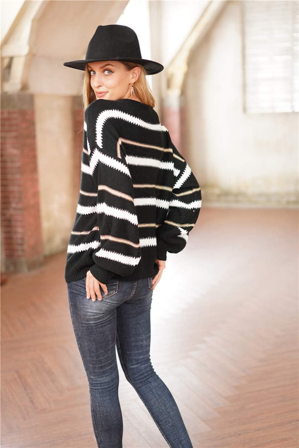 imagePRETTYGARDEN Sweaters for Women 2025 Long Sleeve Striped Knitted V Neck Pullover Jumper Tops Fall Outfits Fashion ClothingNarrow Striped Black