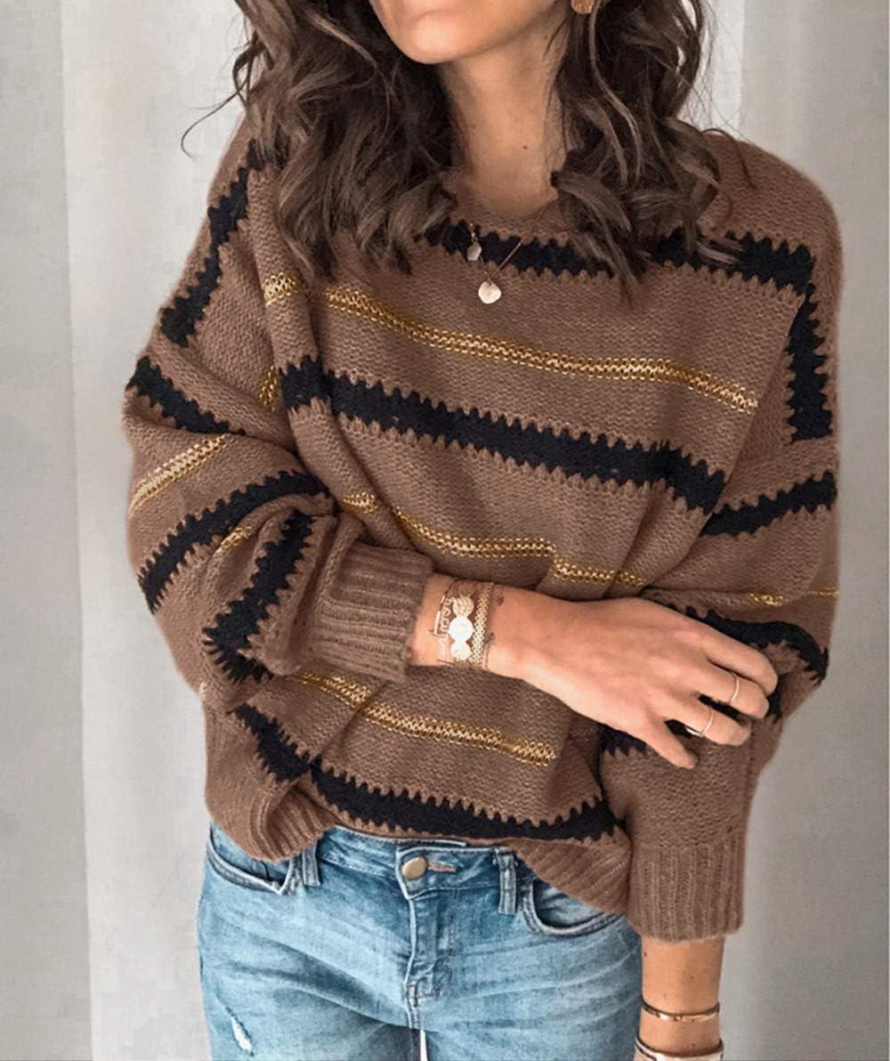 imagePRETTYGARDEN Sweaters for Women 2025 Long Sleeve Striped Knitted V Neck Pullover Jumper Tops Fall Outfits Fashion ClothingNarrow Striped Brown