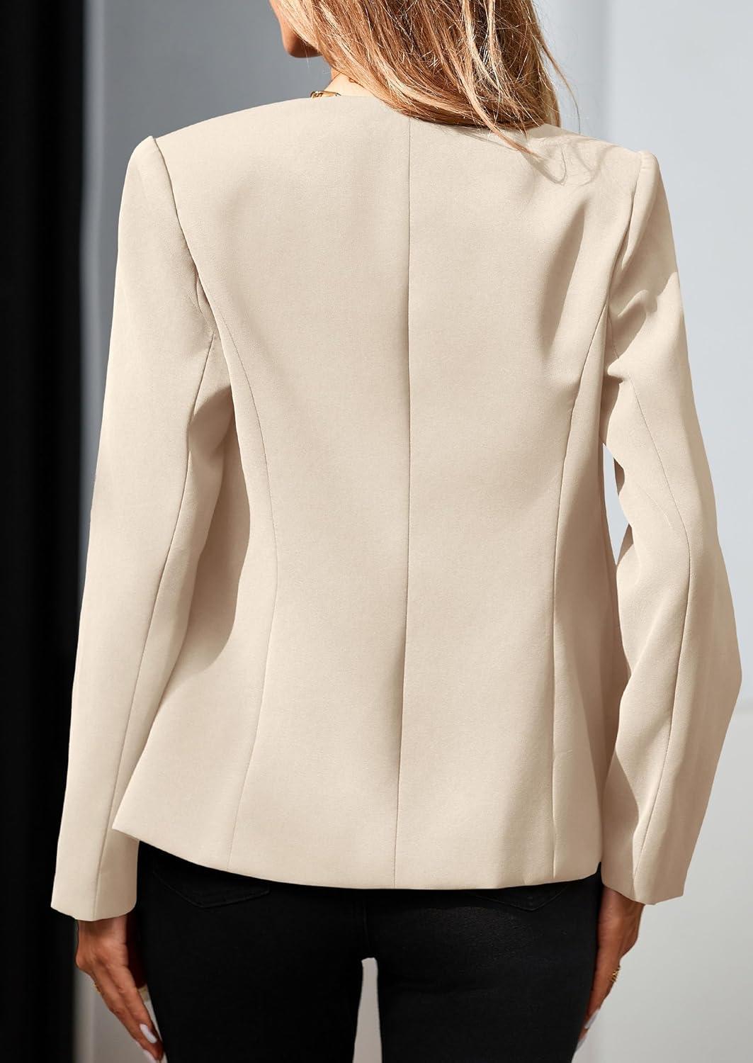 imagePRETTYGARDEN Womens 2025 Fall Blazers Button Down Fitted Lightweight Dressy Work Suit Jackets Trendy Business Casual OutfitsBeige