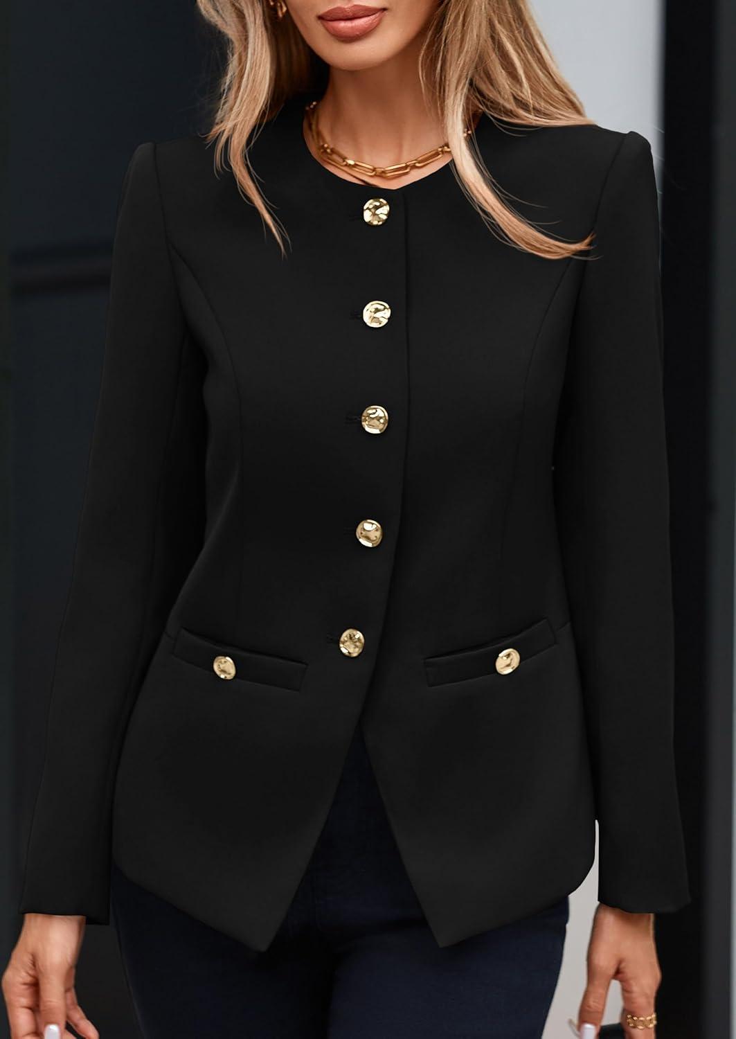 imagePRETTYGARDEN Womens 2025 Fall Blazers Button Down Fitted Lightweight Dressy Work Suit Jackets Trendy Business Casual OutfitsBlack