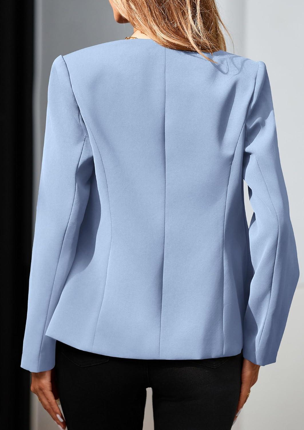 imagePRETTYGARDEN Womens 2025 Fall Blazers Button Down Fitted Lightweight Dressy Work Suit Jackets Trendy Business Casual OutfitsBlue