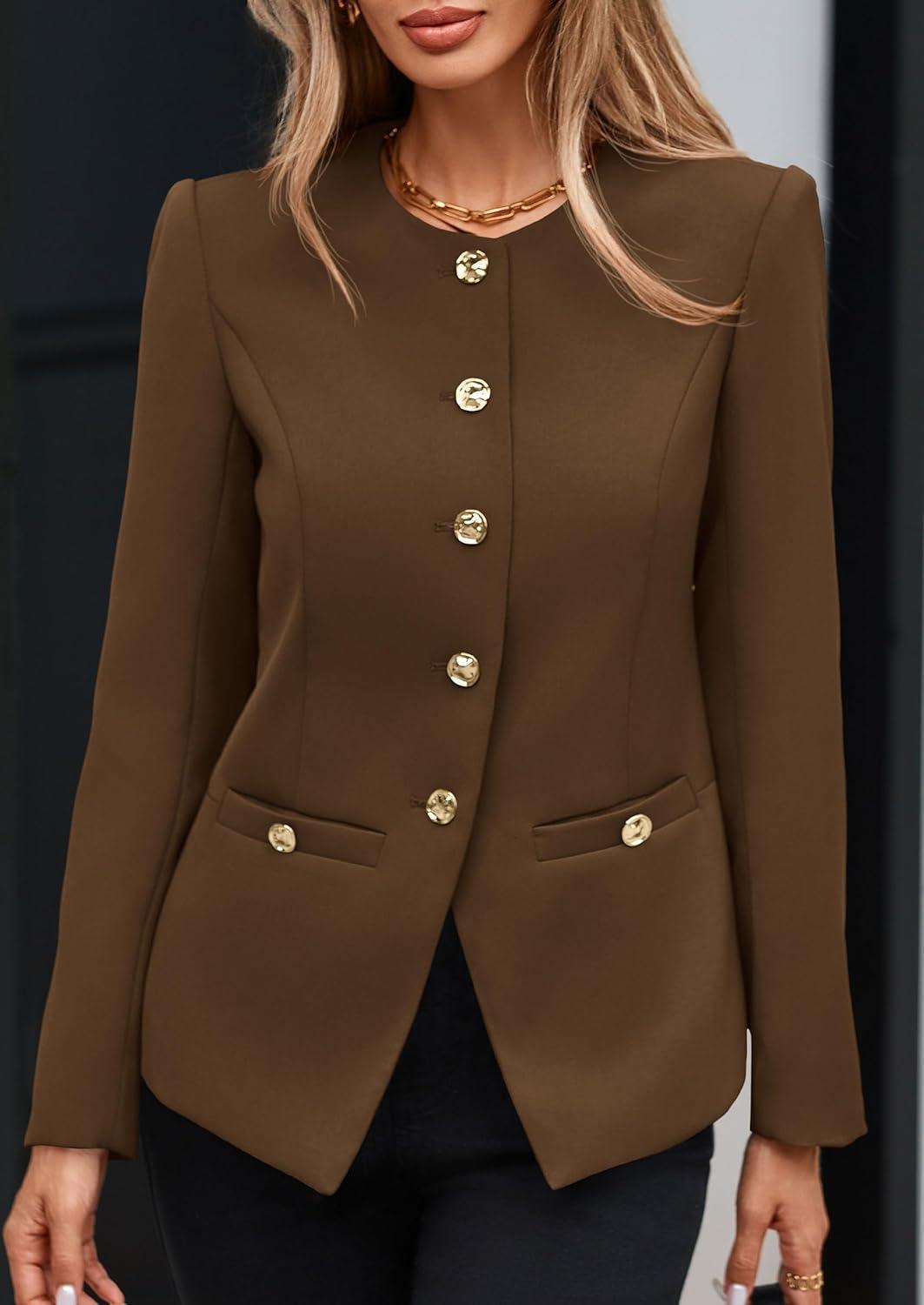 imagePRETTYGARDEN Womens 2025 Fall Blazers Button Down Fitted Lightweight Dressy Work Suit Jackets Trendy Business Casual OutfitsBrown