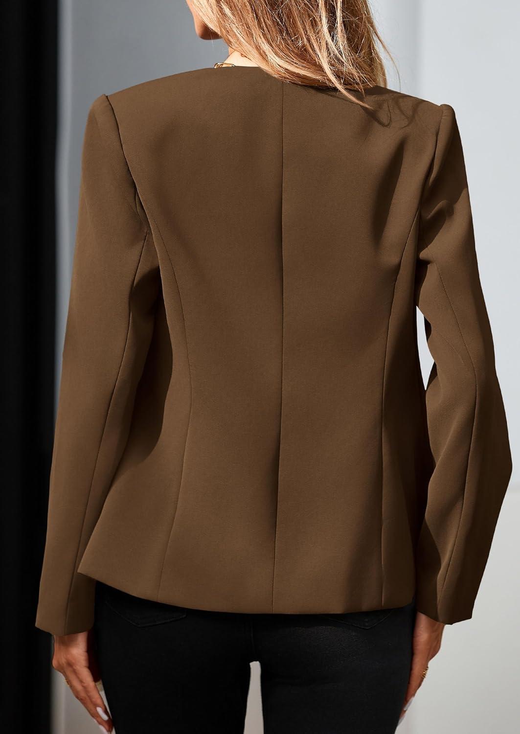 imagePRETTYGARDEN Womens 2025 Fall Blazers Button Down Fitted Lightweight Dressy Work Suit Jackets Trendy Business Casual OutfitsBrown