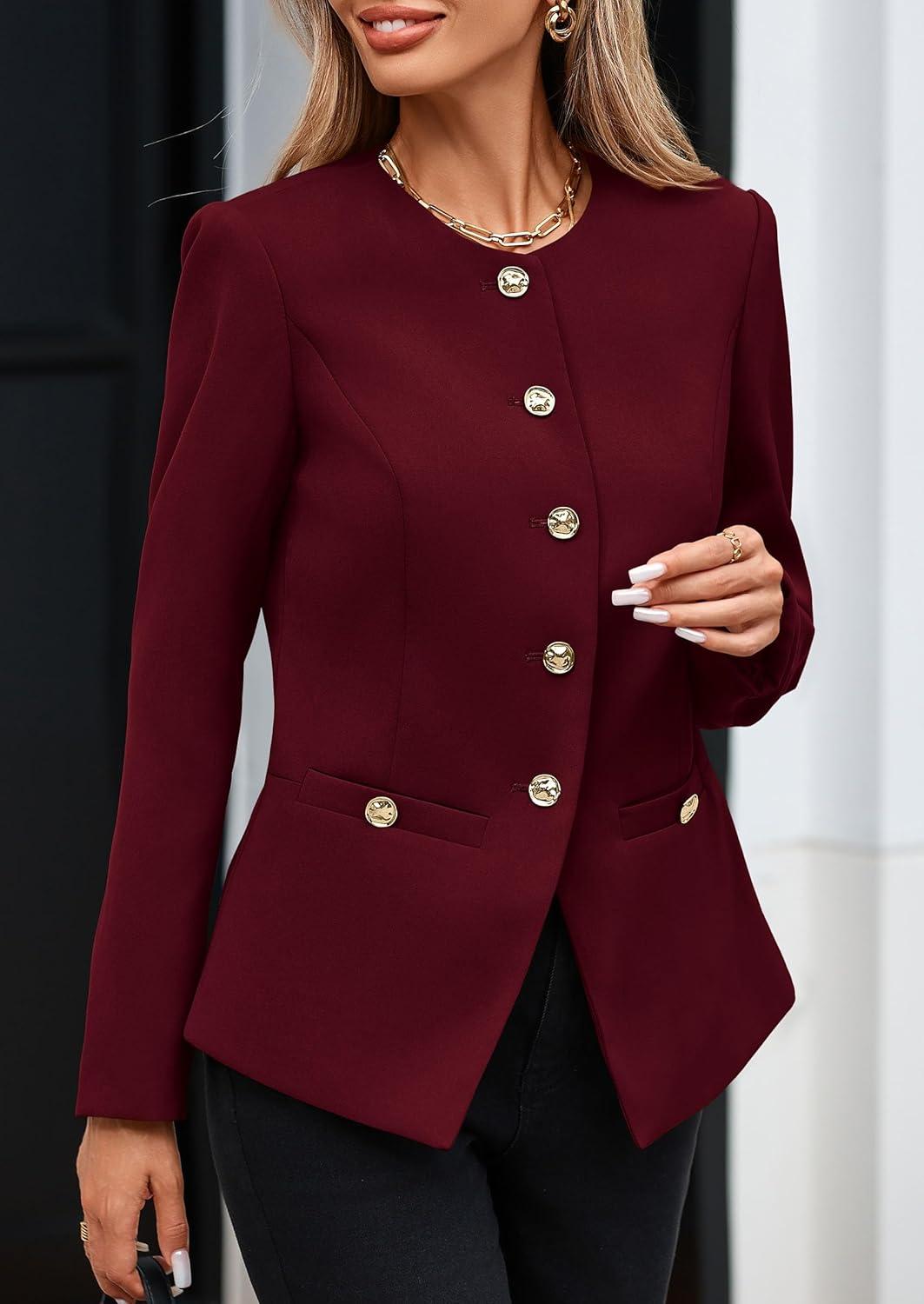 imagePRETTYGARDEN Womens 2025 Fall Blazers Button Down Fitted Lightweight Dressy Work Suit Jackets Trendy Business Casual OutfitsBurgundy