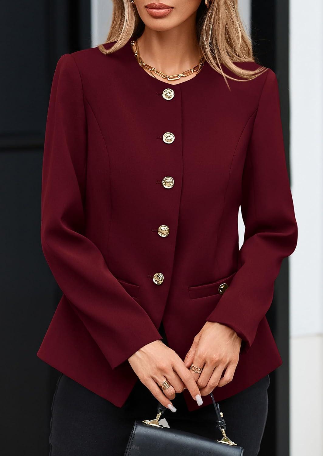 imagePRETTYGARDEN Womens 2025 Fall Blazers Button Down Fitted Lightweight Dressy Work Suit Jackets Trendy Business Casual OutfitsBurgundy