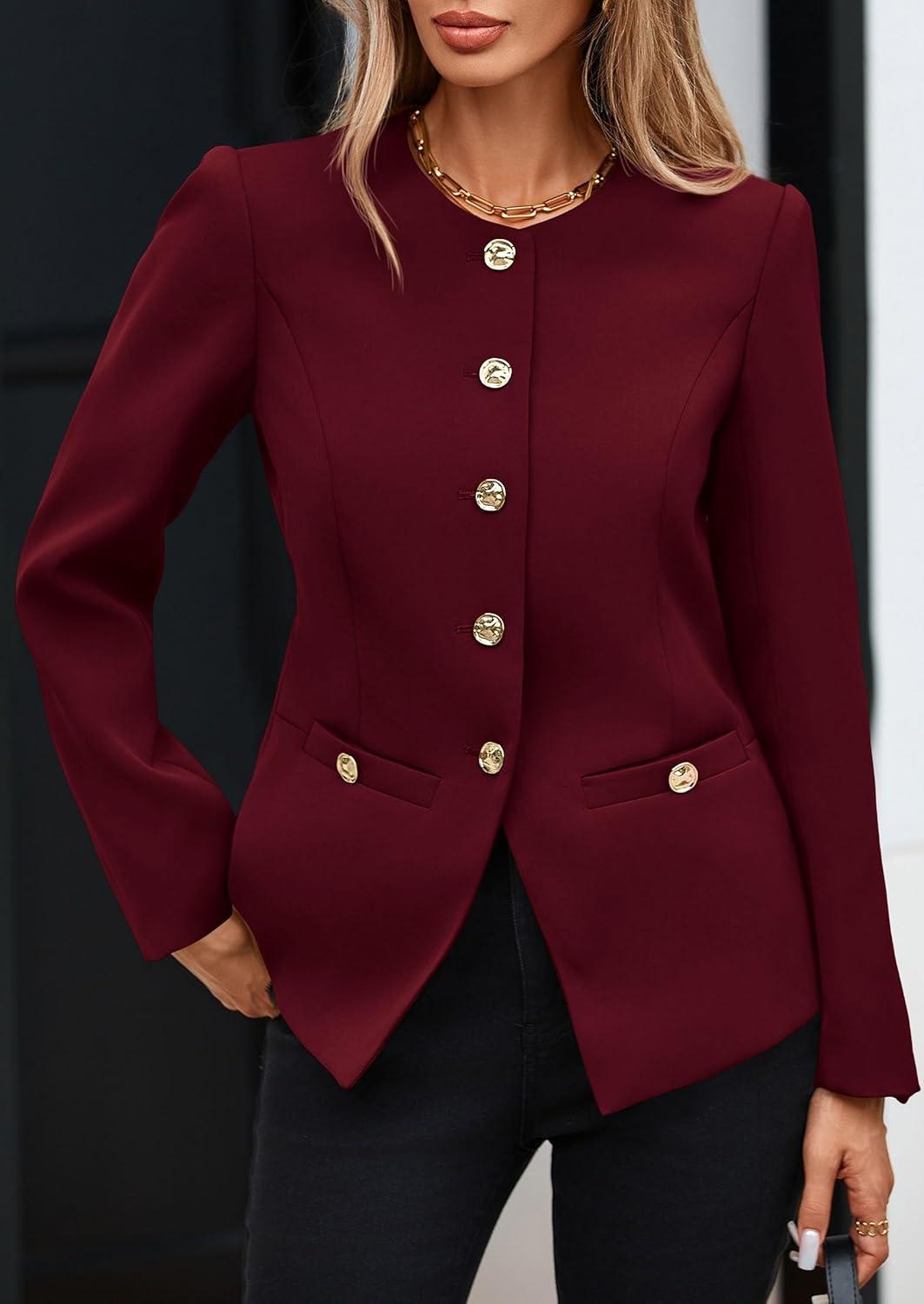imagePRETTYGARDEN Womens 2025 Fall Blazers Button Down Fitted Lightweight Dressy Work Suit Jackets Trendy Business Casual OutfitsBurgundy