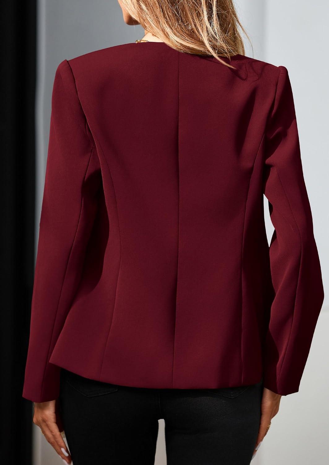 imagePRETTYGARDEN Womens 2025 Fall Blazers Button Down Fitted Lightweight Dressy Work Suit Jackets Trendy Business Casual OutfitsBurgundy