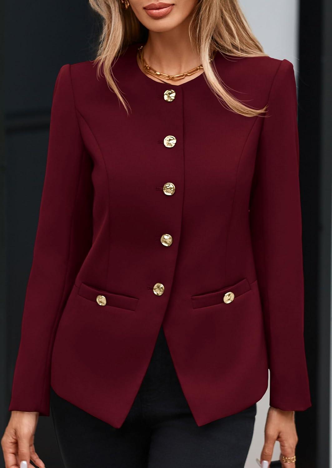 imagePRETTYGARDEN Womens 2025 Fall Blazers Button Down Fitted Lightweight Dressy Work Suit Jackets Trendy Business Casual OutfitsBurgundy