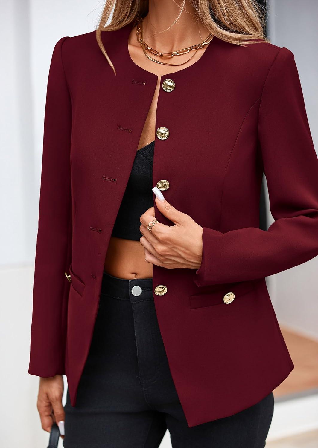 imagePRETTYGARDEN Womens 2025 Fall Blazers Button Down Fitted Lightweight Dressy Work Suit Jackets Trendy Business Casual OutfitsBurgundy