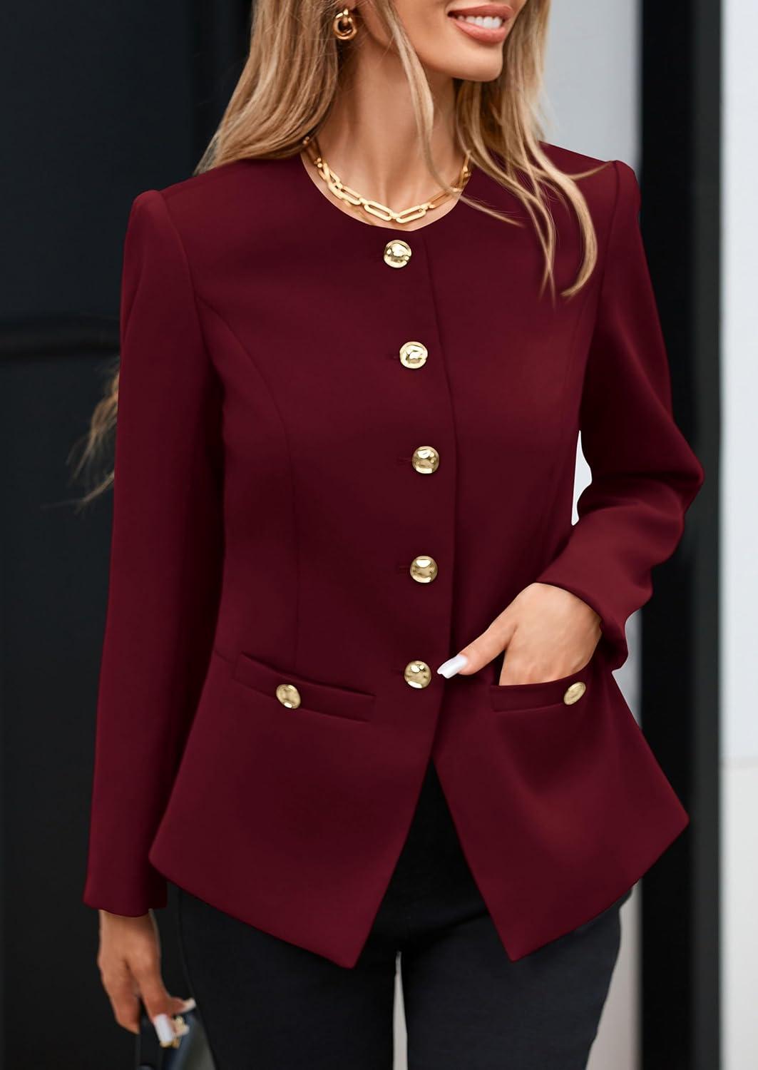imagePRETTYGARDEN Womens 2025 Fall Blazers Button Down Fitted Lightweight Dressy Work Suit Jackets Trendy Business Casual OutfitsBurgundy