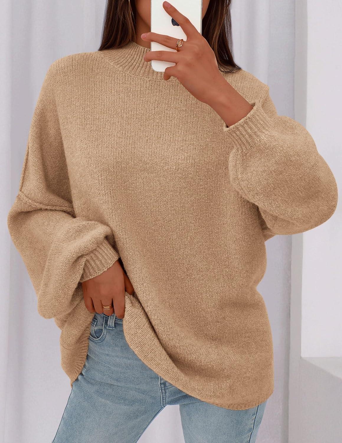 imagePRETTYGARDEN Womens 2025 Fall Oversized Sweaters Chunky Knit Mock Neck Long Sleeve Casual Trendy Pullover Winter ClothesApricot