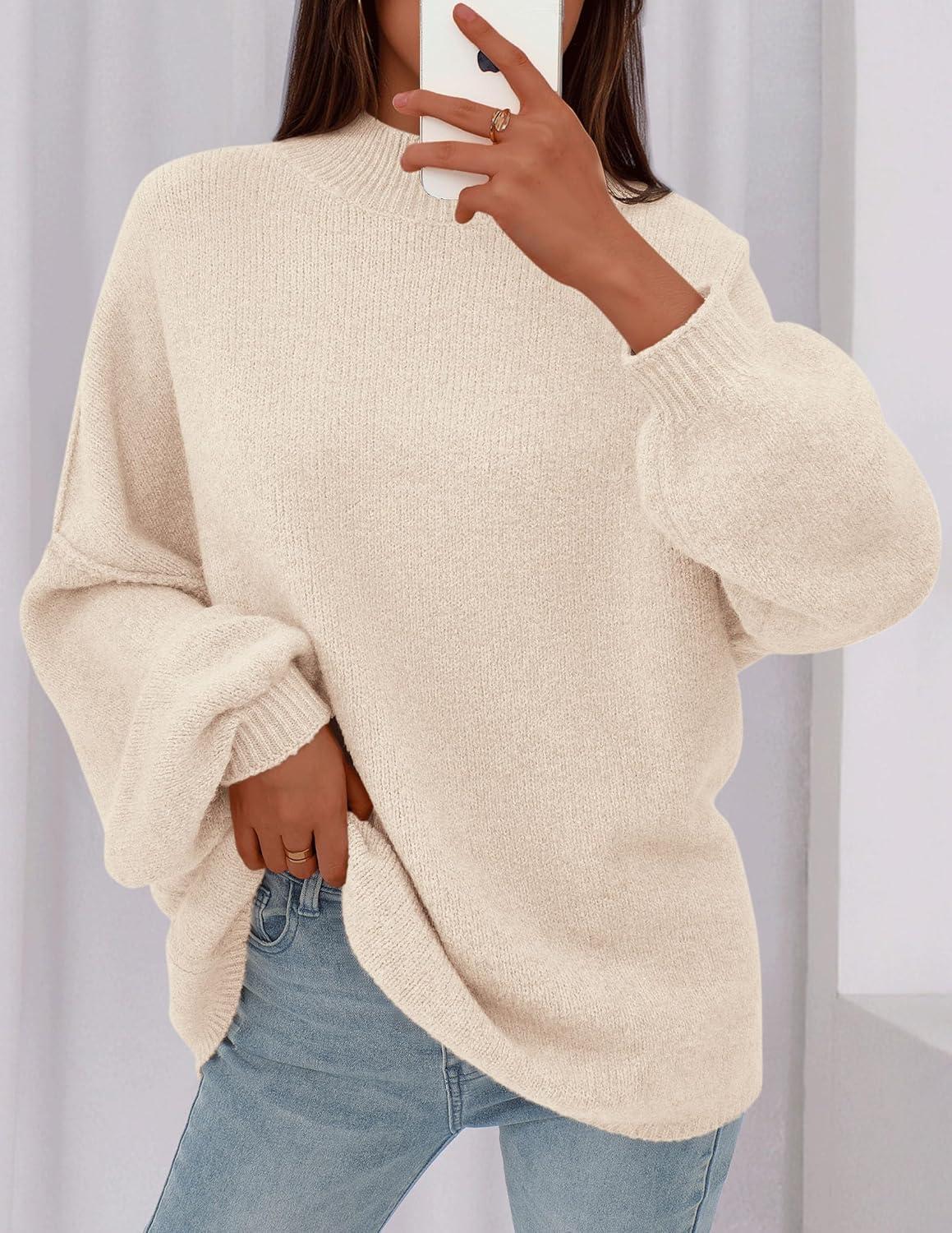 imagePRETTYGARDEN Womens 2025 Fall Oversized Sweaters Chunky Knit Mock Neck Long Sleeve Casual Trendy Pullover Winter ClothesBeige