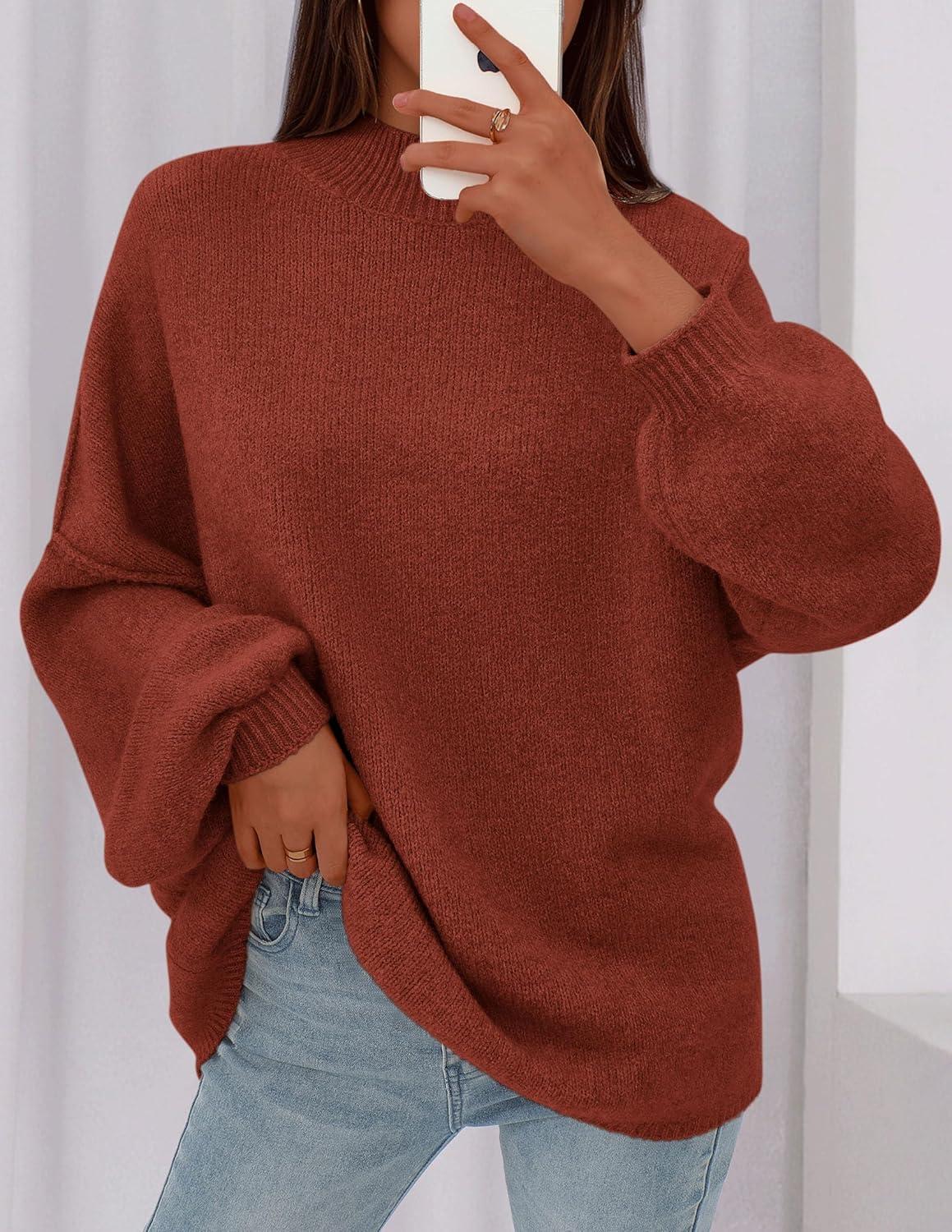 imagePRETTYGARDEN Womens 2025 Fall Oversized Sweaters Chunky Knit Mock Neck Long Sleeve Casual Trendy Pullover Winter ClothesBurnt Orange