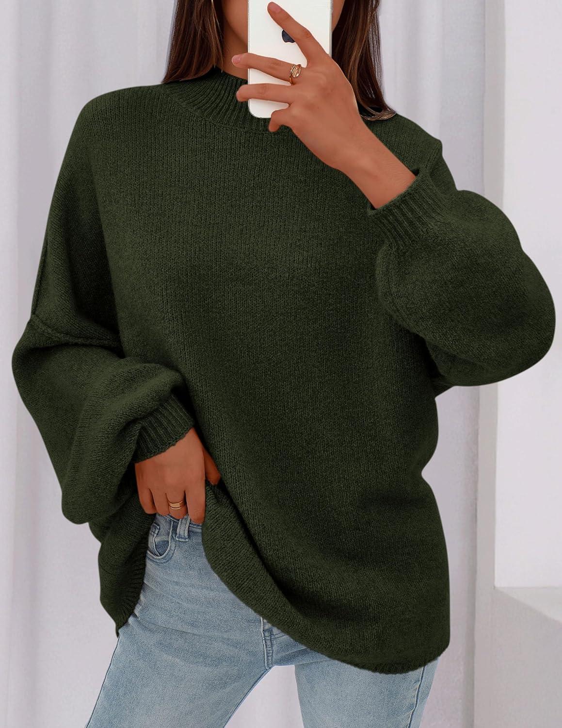 imagePRETTYGARDEN Womens 2025 Fall Oversized Sweaters Chunky Knit Mock Neck Long Sleeve Casual Trendy Pullover Winter ClothesDark Army Green