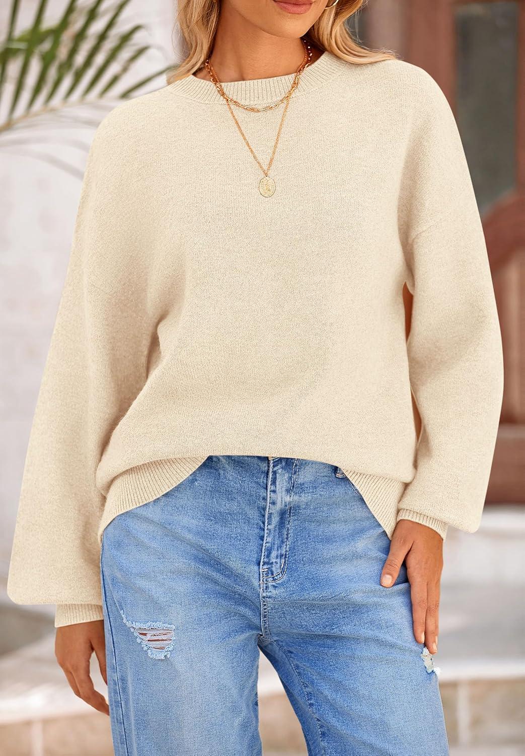 imagePRETTYGARDEN Womens 2025 Fall Sweaters Casual Crew Neck Long Sleeve Pullover Tops Ribbed Knit Loose Fit Winter ClothesBeige