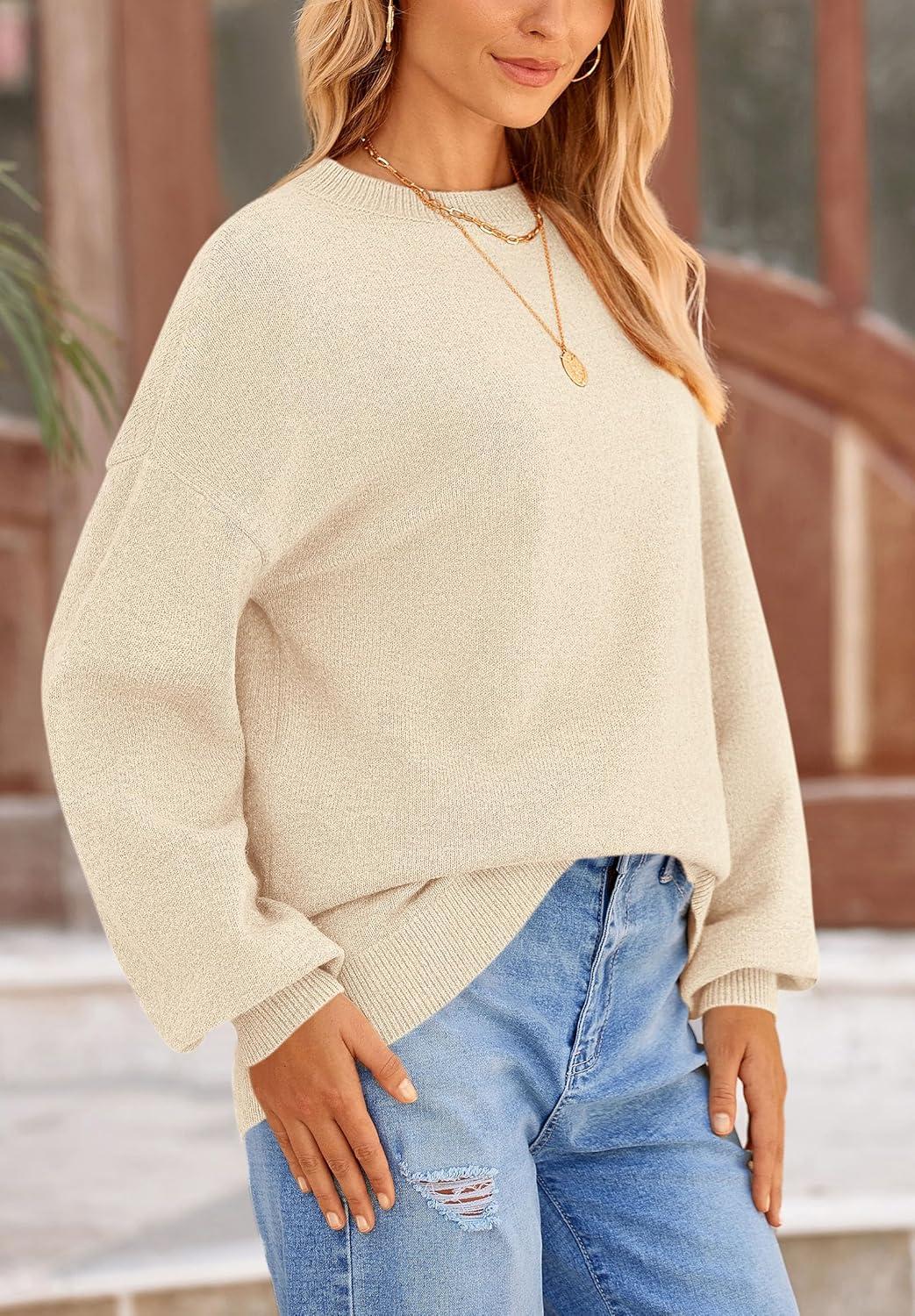 imagePRETTYGARDEN Womens 2025 Fall Sweaters Casual Crew Neck Long Sleeve Pullover Tops Ribbed Knit Loose Fit Winter ClothesBeige