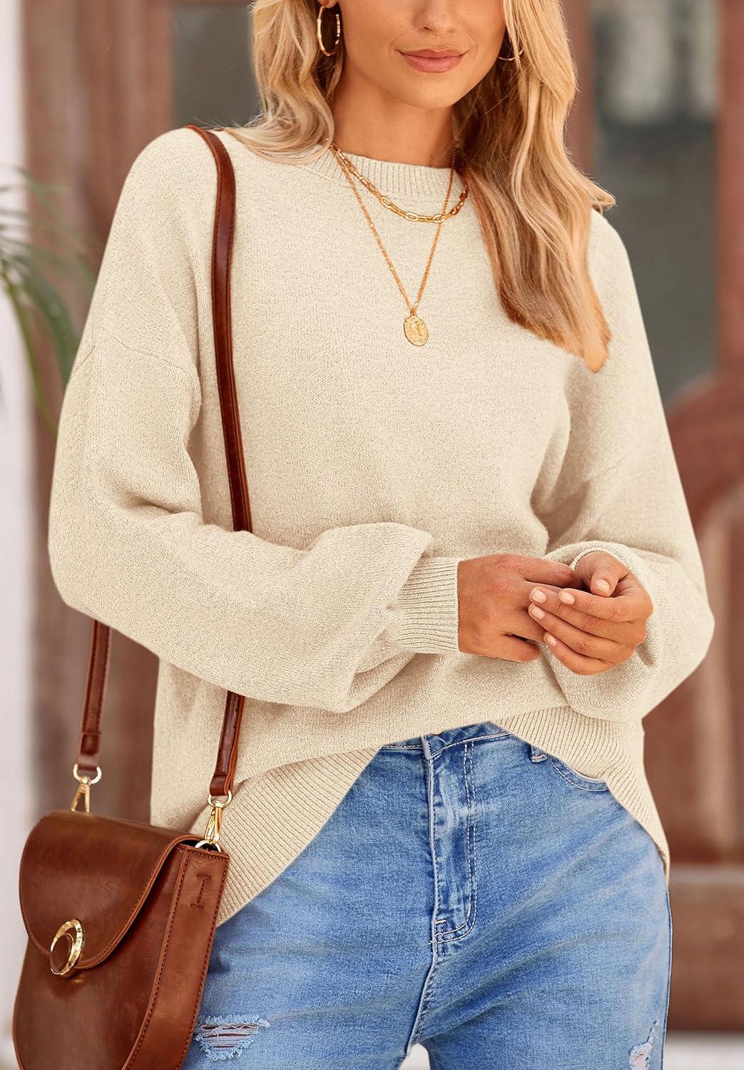 imagePRETTYGARDEN Womens 2025 Fall Sweaters Casual Crew Neck Long Sleeve Pullover Tops Ribbed Knit Loose Fit Winter ClothesBeige