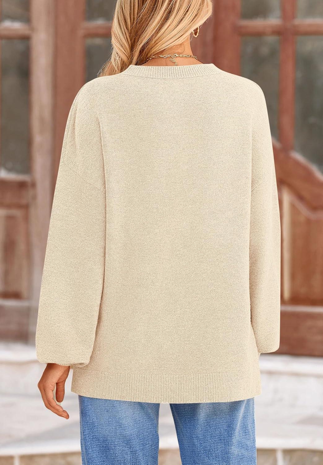 imagePRETTYGARDEN Womens 2025 Fall Sweaters Casual Crew Neck Long Sleeve Pullover Tops Ribbed Knit Loose Fit Winter ClothesBeige