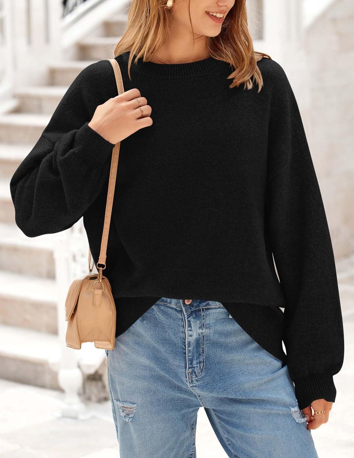 imagePRETTYGARDEN Womens 2025 Fall Sweaters Casual Crew Neck Long Sleeve Pullover Tops Ribbed Knit Loose Fit Winter ClothesBlack