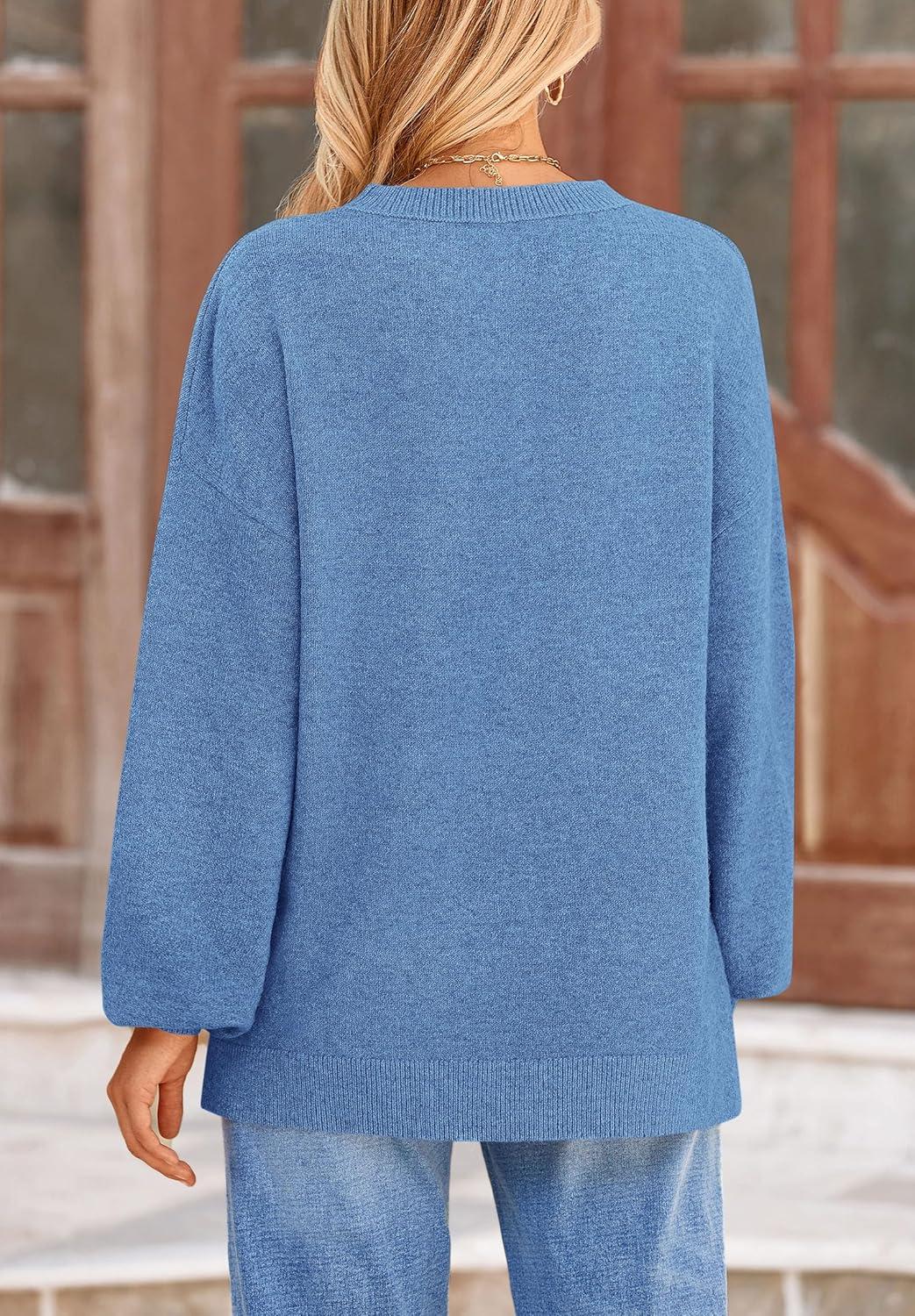 imagePRETTYGARDEN Womens 2025 Fall Sweaters Casual Crew Neck Long Sleeve Pullover Tops Ribbed Knit Loose Fit Winter ClothesBlue